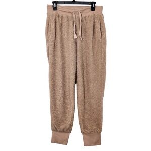 Fabletics Teddy Luxe Lined Sherpa Jogger Pants Womens Medium Tan Cozy Loungewear